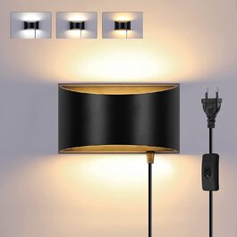 Світлодіодний Настінний Світильник Glighone з регульованою яскравістю, Сучасний світлодіодний настінний світильник потужністю 10 Вт, для ванної кімнати, вітальні, спальні, передпокою, сходів-теплий білий 3000K (Чорний B)