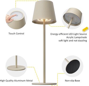 LED-лампа K-Bright на акумуляторі, 4 шт., диммування, 36.5 см, IP54, тепле світло 2700K, USB-C, бежевий