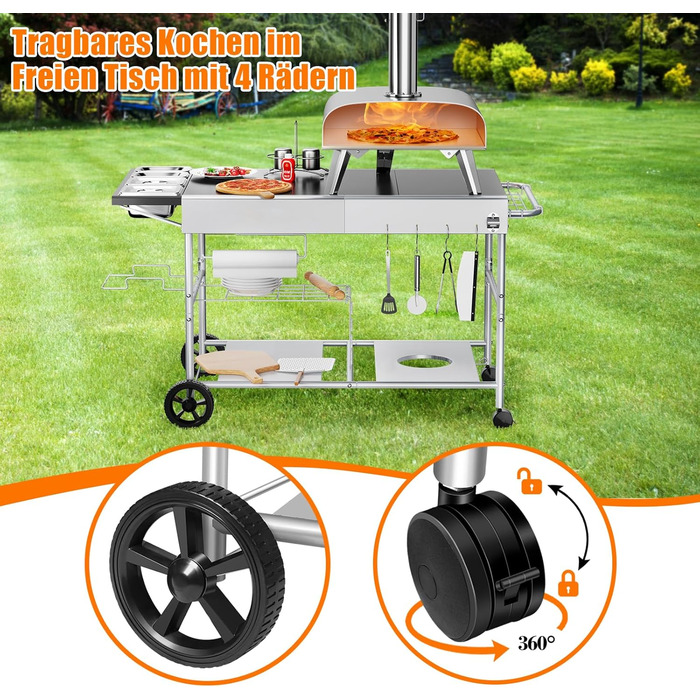 Гриль-возна тележка Denmay для Weber Q, Ninja Woodfire, піци, з великою робочою поверхнею