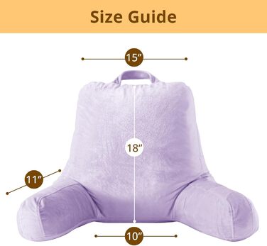 Підкуштуник Sasttie з велюровою спинкою, подушка для підтримки спини для дорослих з підлокітниками, для читання в ліжку, на дивані, на підлозі, в гуртожитку, аксесуар для читання, персиковий (18 дюймів, лаванда)