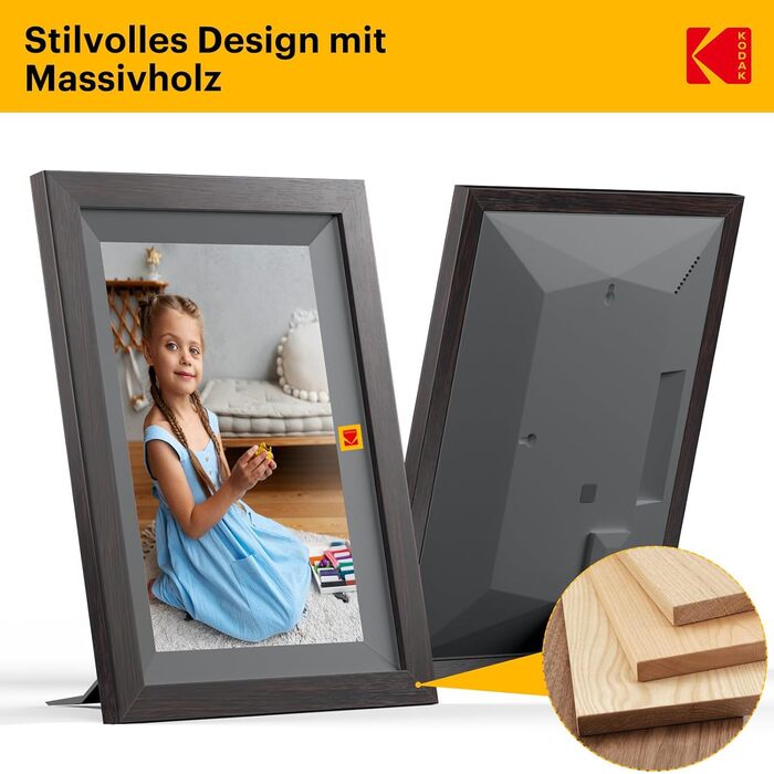Цифровий фоторамка Kodak 10,1 дюйма WiFi, IPS Touchscreen, 32GB, Автоматичне поворотання, для кріплення на стіну, ділитися фото з будь-якого місця, коричневий (чорний каркас)