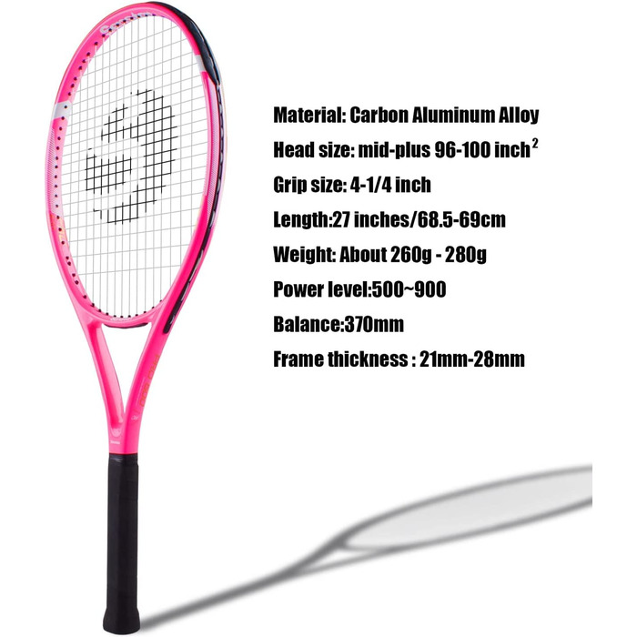 Тенісна ракетка Senston, 68,6 см, для чоловіків і жінок, початківців тенісистів і любителів активного відпочинку, хороша ручка з тенісною сумкою і демпфером вібрації (рожевого кольору)