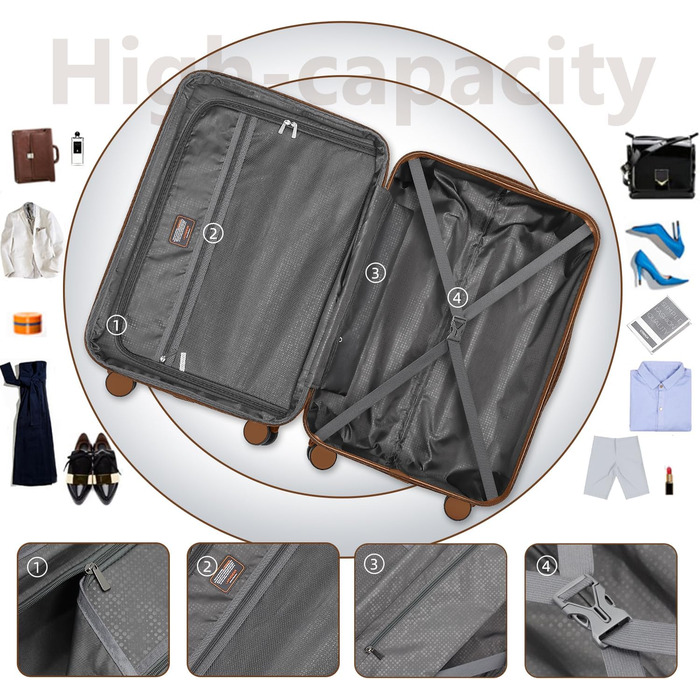 Набір валіз LARVENDER 6 шт. з жорстким корпусом, легкий ABS, розширюваний, міцний, ручна поклажа, 4 колеса, TSA-замок, з 1 сумкою для одягу та 1 косметичкою, білий/коричневий (темно-синій)