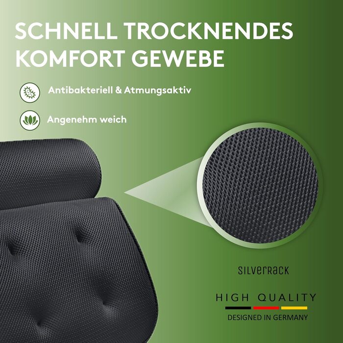 Підголовник для ванни SilverRack MEDIUM-WEICH [Темно-Сірий 4D] з присосками - ергономічна подушка для ванни