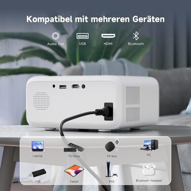 Міні проєктор VISULAPEX V3PRO: 12000LM, 1080P, WiFi, 5G, Zoom, для телефону, TV Stick, X-Box, ноутбука, білий