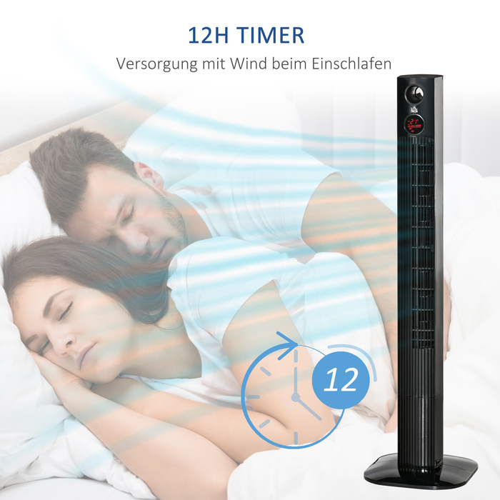 Стоячий вентилятор HOMCOM з дистанційним керуванням 45 Вт 12 годин Таймер 70° коливання 3 рівні вентиляції з аромадифузором 31,5x31,5x117см Чорний