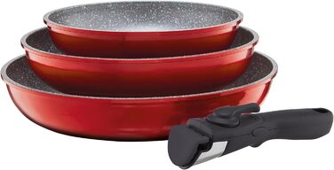 Набір сковорідок AMBITION Jasper 3 червоний, алюміній, для всіх типів варильних поверхонь, індукційних, духовки, посудомийної машини, з антипригарним покриттям