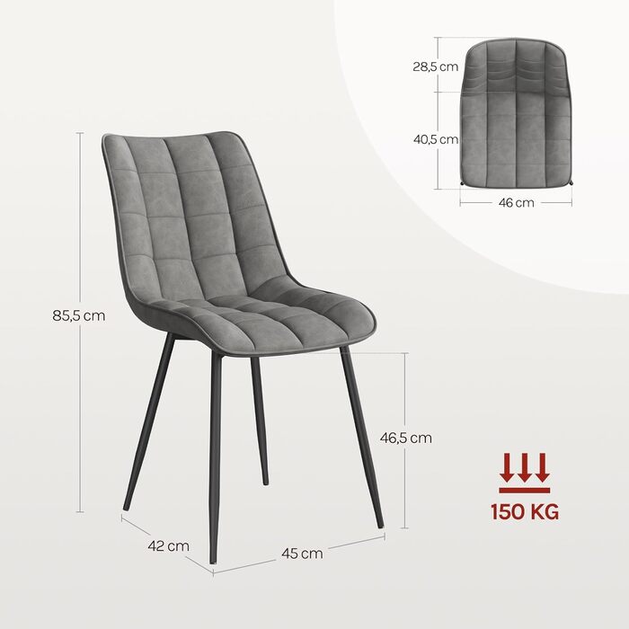 Крісла для їдальні WOLTU (6 шт.), для вітальні, кухні, їдальні. М'які кухонні крісла з підлокітниками, штучна шкіра, металеві ніжки, до 150 кг, сірі (6 шт.)