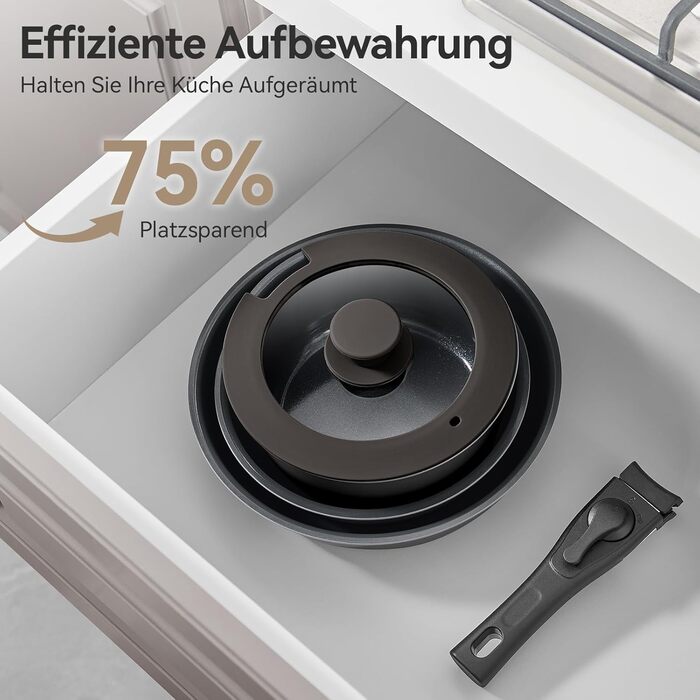 Набір каструль та сковорідок 9-ти частинний з антипригарним покриттям, для всіх типів плит, включаючи індукційні, сумісний з духовкою (темно-сірий)