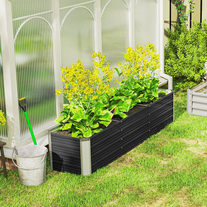 Підвищене грядка зі сталі, садова грядка, ящик для рослин, ящик для квітів, квітковий горщик з рукавичками. Сірий колір, розміри 183 x 47 x 40 см.