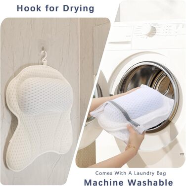 Подушка для ванни Roslim – підголовник з ергономічним TPE, підтримка шиї та спини з міцними присосками та гачками, білий, середній