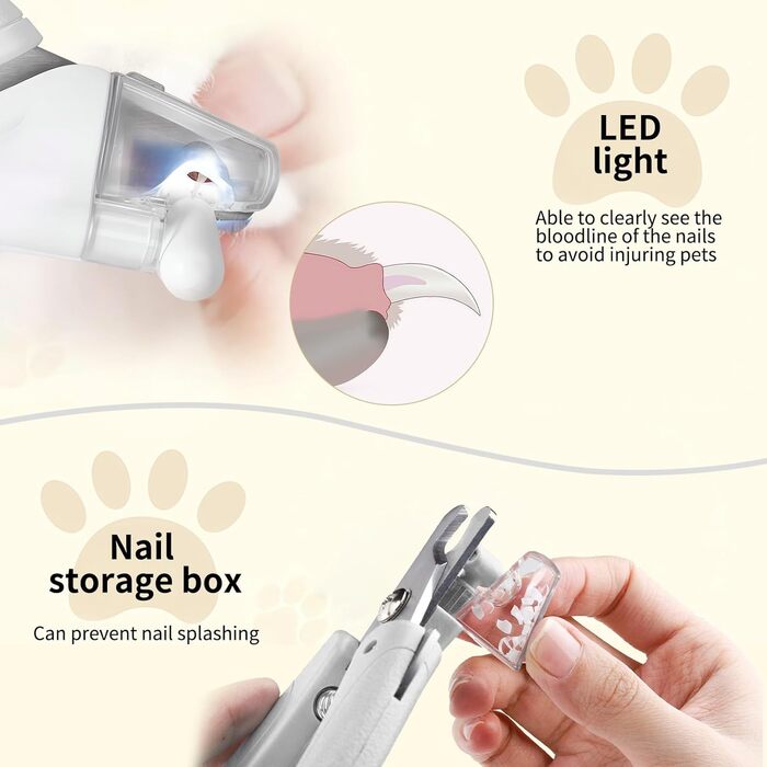 Машинка для стрижки собак 2-в-1 кусачки для кігтів зі світлодіодним підсвічуванням, малошумна, заряджається від USB (для собак, котів, кроликів)