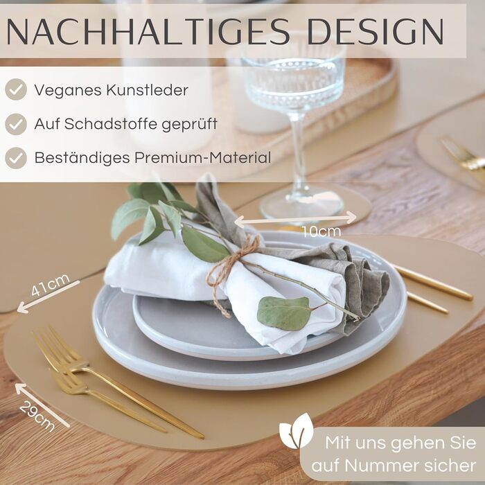 Набір Mahewa® з 6 преміум-підставників для столу з екошкіри - 6 підставок для тарілок, миючі та водонепроникні, овальної форми з тримачем (світло-коричневий)