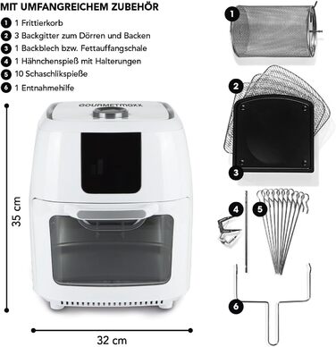 Цифрова фритюрниця GOURMETmaxx XXL Знежирене смаження, включаючи гриль для курки та шашлику Фритюрниця, духовка та роторний гриль в одному приладі (білий, 9 літрів)