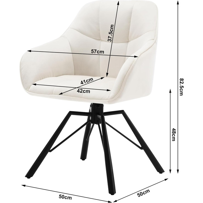Набір обертових обідніх стільців з 6 шт. , м'який стілець з підлокітниками, Crme Velvet, BH365dgr-6