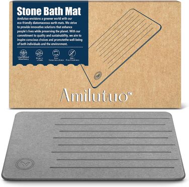 Килимок для ванни Amilutuo Stone, килимок для ванни з діатомітового каменю, нековзний кам'яний килимок для ванни, кам'яний килимок для ванни, що швидко сохне, 60x39 см, темно-сірий