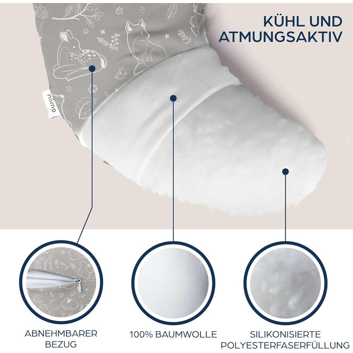 Подушка для вагітних XXL Niimo & подушка для годування - подушка для тих, хто спить на боці, з чохлом з 100% бавовни, зручна подушка для дорослих, подушка для підтримки, (200 см x 70 см) (Сірий ліс, подушка для годування)