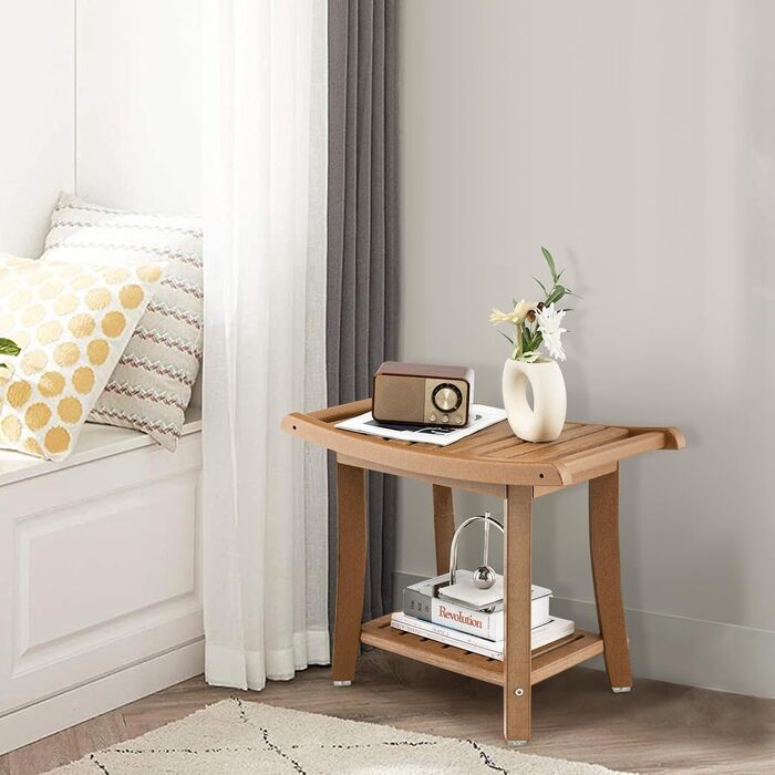 Двомісна лавка для душу Costway з полицею, 170 кг, 60.5 x 34 x 48 см (колір кавовий)