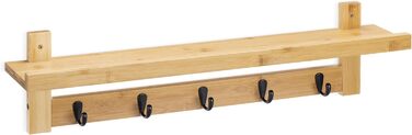 Настінна вішалка Navaris з дошкою - 74x12x18см - Бамбукова вішалка - Дерев'яна підставка для ключів - Підставка для гачків - Органайзер для ключів - Настінна вішалка для одягу