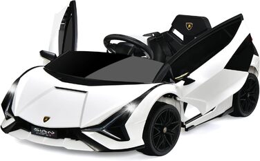 Електромобіль для дітей DREAMADE Lamborghini 12V з дистанційним керуванням, ременем безпеки, підсвіткою, музикою та сигналом, білий, для дітей від 3 років