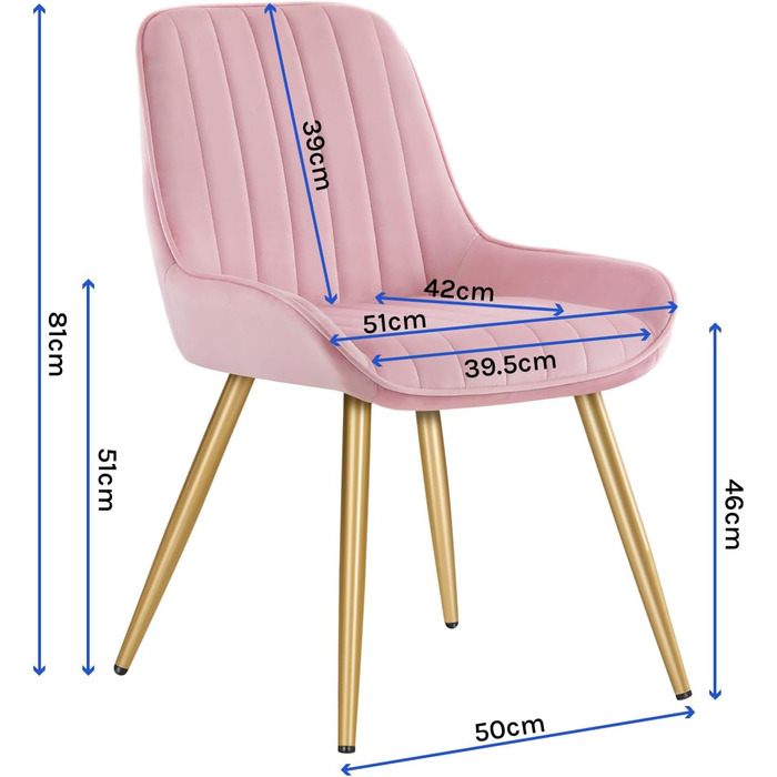 Набір з 2 стільців Lestarain для їдальні, вітальні, кухні, ретро стиль, м'яке сидіння з велюру, металеві ніжки, до 150 кг, рожевий велюр
