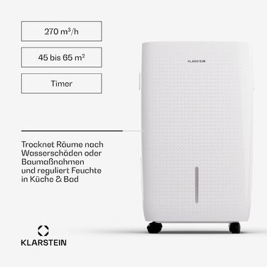 Klarstein DryFy Connect 60L: Розумний електросушар для повітря з Wi-Fi, 60 л/24г, 8 л бак, таймер, для приміщень до 65 м²
