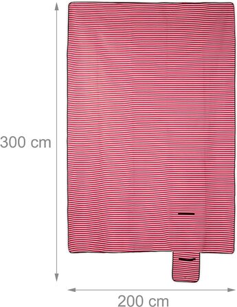 Ковдра для пікніка Relaxdays XXL, 200x300 см, утеплена, водонепроникна, смугаста флісова пляжна ковдра, з ручкою для перенесення, червоно-біла