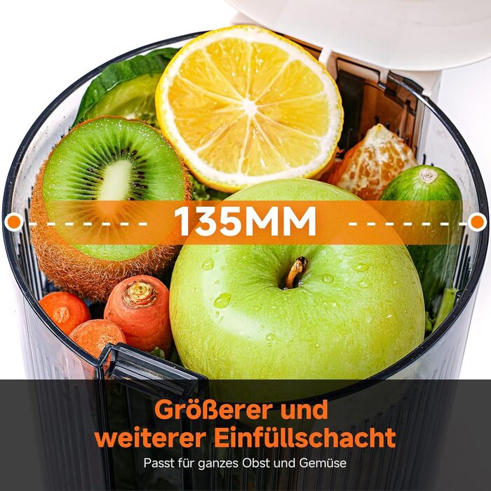AOBOSI Швидкий соковитискач з великою завантажувальною воронкою 135 мм, 200 Вт, холодний віджим, соковитискач із функцією зворотного ходу та потрійним фільтром, BPA-free, тихий, ідеальний для свіжого соку з фруктів та овочів (45 мм, темно-синій)