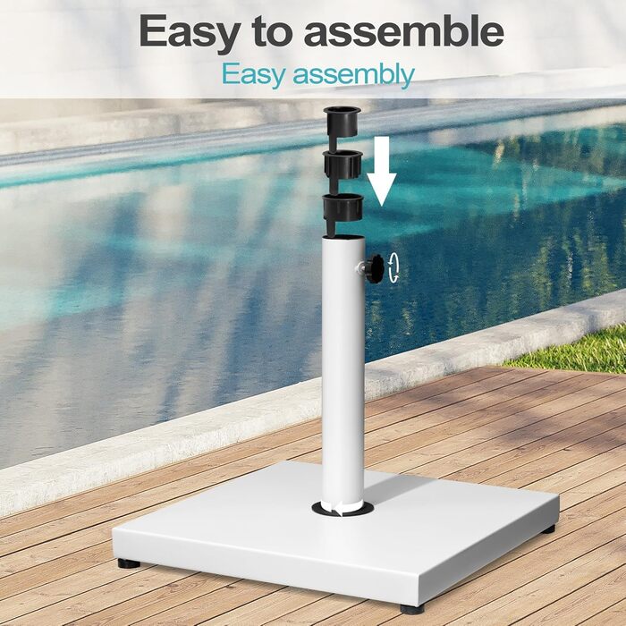 Підставка для парасольки на терасу, 18,1 кг, міцна квадратна підставка з бетону, підставка для ринку з текового дерева (з колесами) (Білий/розкішний сад)