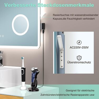 Дзеркало для ванної кімнати GIMBELEN LED з підсвічуванням 80x60 см, прямокутне, сенсорне керування, регульована яскравість, 3 кольори світла, антизапар, для вертикального/горизонтального монтажу