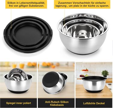 Набір мисок з нержавіючої сталі, 7 шт. з кришкою, тертки, для випічки та зберігання, стакові, універсальні, придатні для миття в посудомийній машині (0,63/1/1,5/2/3/4/5 QT)