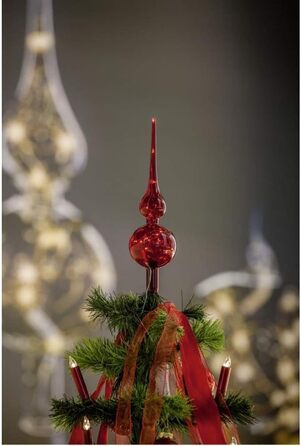 Верхівка для ялинки Lumix Tree Topper Червона світлодіодна скляна ялинка 29см з казковими вогнями, рот з видуванням, , DE