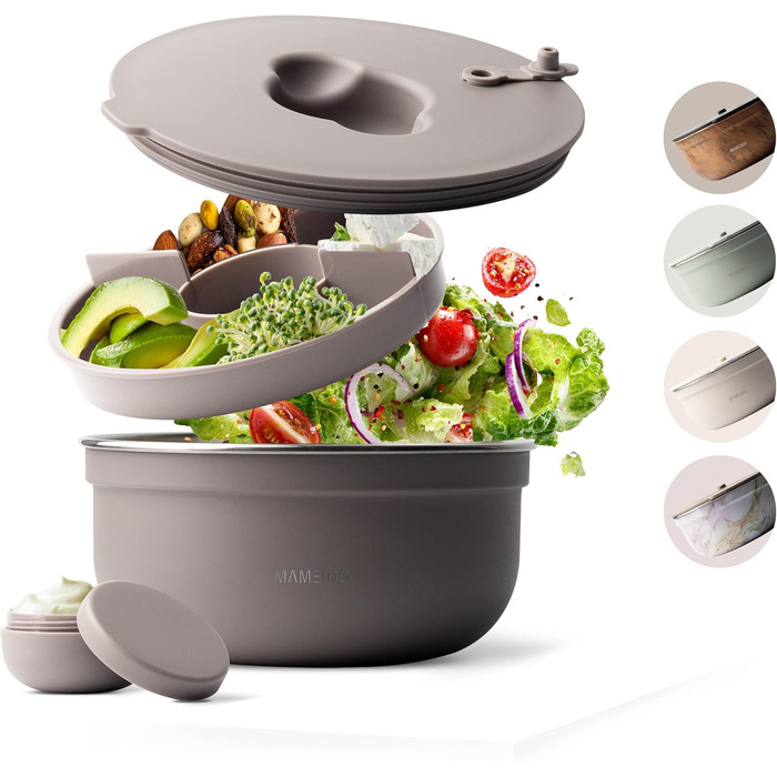 MAMEIDO Salatbox для обіду 1,5 л: ланчбокс з нержавіючої сталі з відділеннями, Bento Box BPA-free, Meal Prep, 1500 мл, Taupe Grey