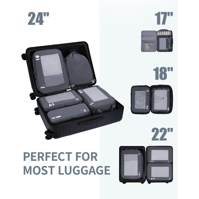 Набір компресійних органайзерів для одягу в подорож ECOHUB, 5 предметів, темно-сірий