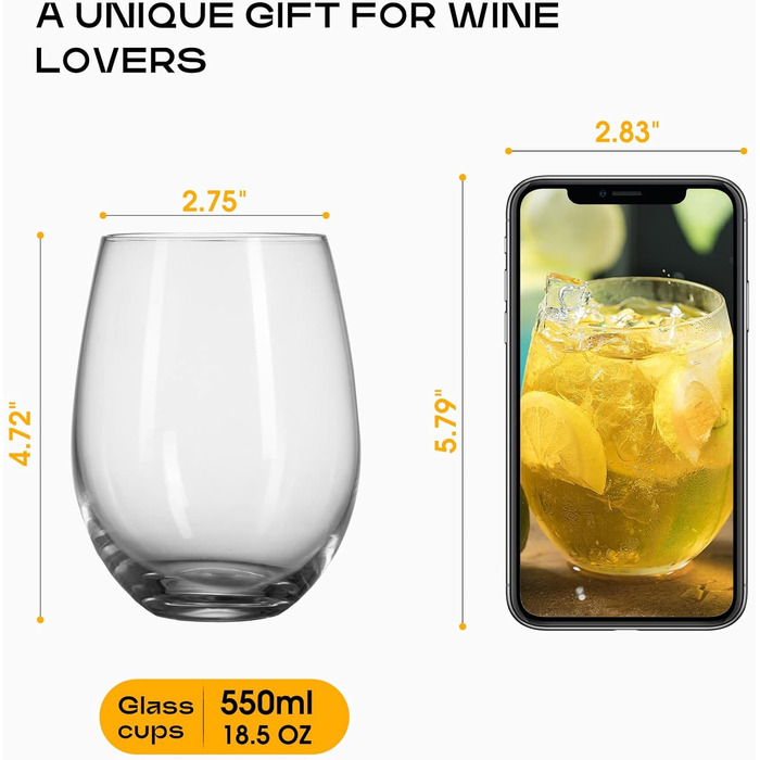 Набір келихів для вина PROST! 6 шт., 491 мл, без свинцю, для червоного та білого вина, 496 мл (6 шт.)