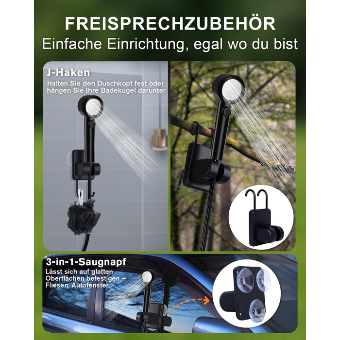 Campingdushe з насосом 20л, портативний душ з акумулятором 13000mAh, LED-індикатор, 5 режимів, для кемпінгу, подорожей, миття тварин