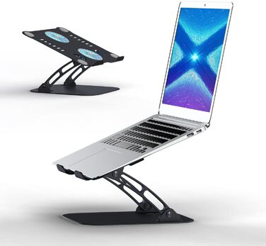 Регульована підставка для ноутбука з RGB вентилятором, складана з алюмінієвого сплаву, вентильована, ергономічна, сумісна з MacBook, 10-17'' (чорний)