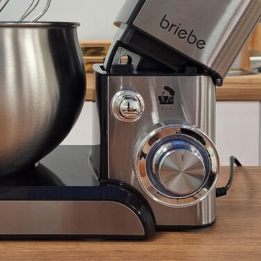 Професійна кухонна машина для замішування тіста Briebe KM1114, 1800W, 5л, 6 швидкостей, збірна чаша, міксер, гак для тіста, венчик