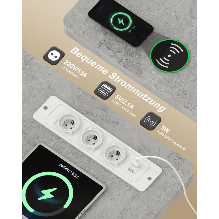 DEVOKO Стол для роботи з регулюванням висоти 140 x 70 см з розеткою, бездротовою зарядкою та USB – Електричний стіл для комп'ютера з функцією пам'яті та кабельною організацією – Ідеально для геймінгу та офісу, сірий 140 x 70 см