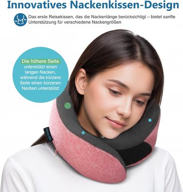 Подушка для шиї Proglobe, 100% Memory Foam, ортопедична, для подорожей (літак, авто, поїзд), з маскою для сну, сітчаста сумка (рожева)