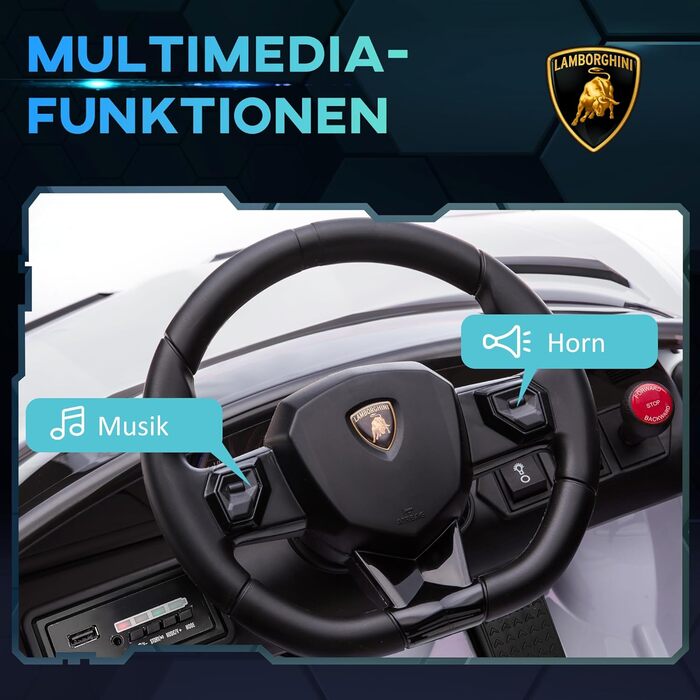 Електромобіль для дітей HOMCOM Lamborghini Aventador SVJ Roadster 12V з пультом, MP3, сигналом, фарами, білий, для дітей 3-5 років