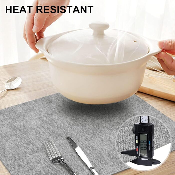 Набір підкладок під тарілки з екошкіри, 6 шт. - Водостійкі, легко миються, сірого кольору