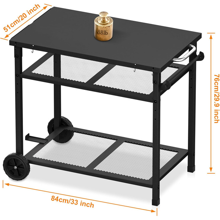 Гриль-вогнівку з грилем та піч для піци на коліщатках - стіл для гриля та піци для вулиці з двома сітчастими полицями для дому, вечірки, кемпінгу