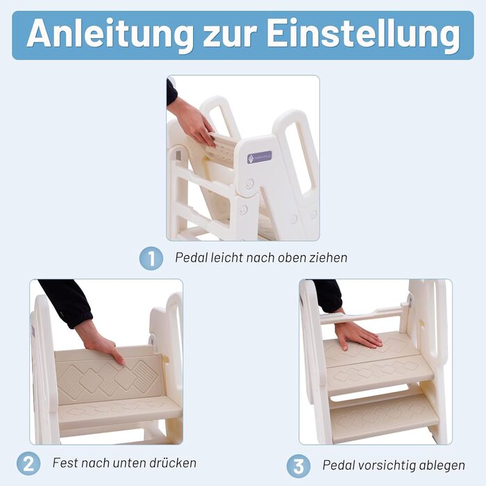 Дитячий триступеневий стільчик Funecho з регулюванням висоти, ручками та антиковзними сходинками. Легкий пластиковий дизайн для ванної кімнати, кухні та безпеки (Верблюд)