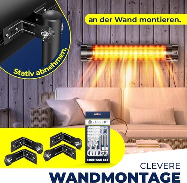 Інфрачервовий обігрівач KESSER® 2500W з пультком та захисним чохлом, телескопічним штативом, для тераси та дому