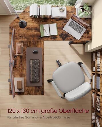 VASAGLE L-подібний кутовий стіл для комп'ютера, 138 x 138 x 76 см, з 2 полицями, для офісу та дому, геймінгу, чорний з текстурою дерева, LWD072B56