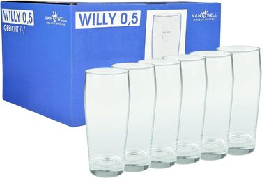Склянки для пива Van Well Willibecher 0,5л, 120 шт. - Преміум якість, міцні, придатні для миття в посудомийній машині, калібровані, 500 мл, для ресторанів та дому