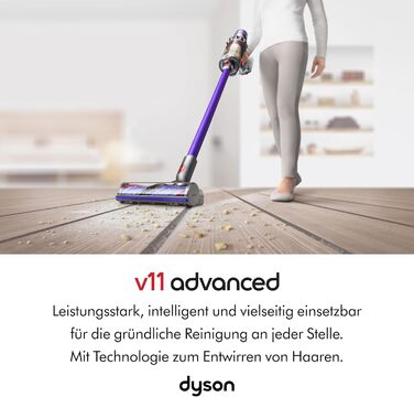 Бездротовий пилосос Dyson V11 Advanced: 200 Airwatt, 60 хвилин роботи, технологія видалення шерсті, для підлоги та рук (Nickel/Violett)