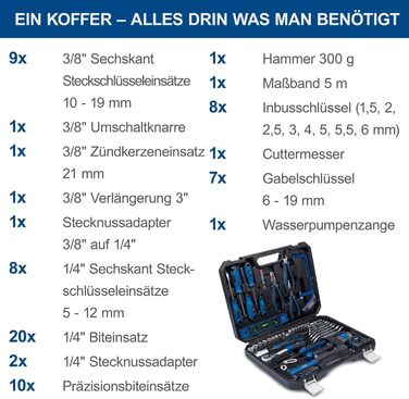 Набір інструментів Scheppach WZK120 (97 предметів) в кейсі з міцного пластику: викрутки, біти, шестигранники, ручний інструмент з гумовими ручками