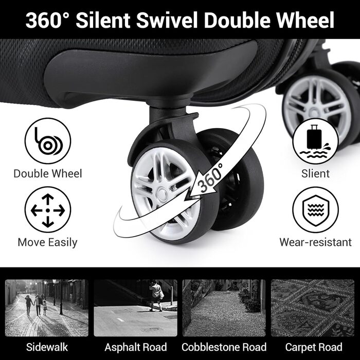 KONO Чемодан-валіза на колесах L (65 см) Чорний